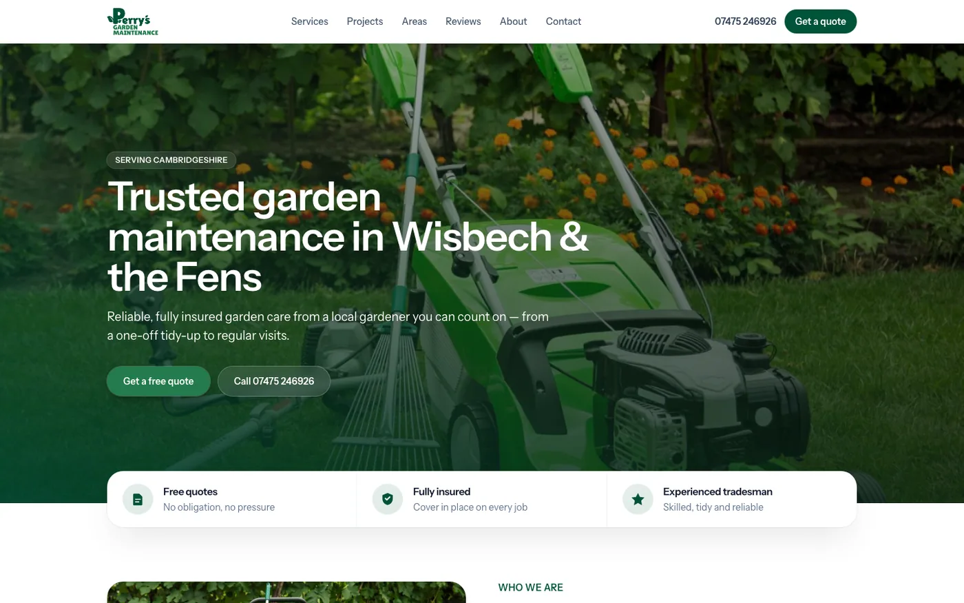 Website example: Perry's Garden Maintenance