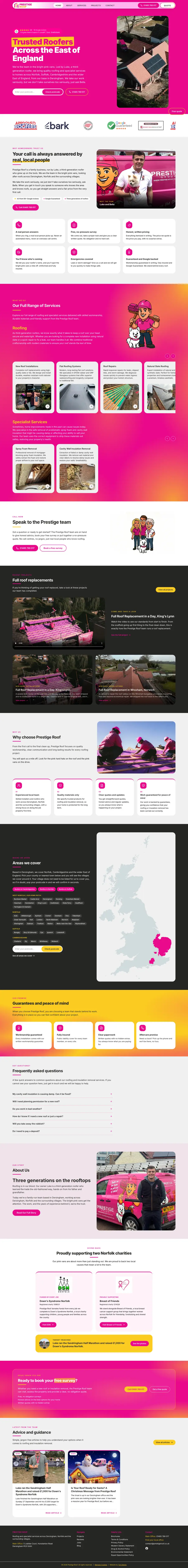 The top of the Prestige Roof website